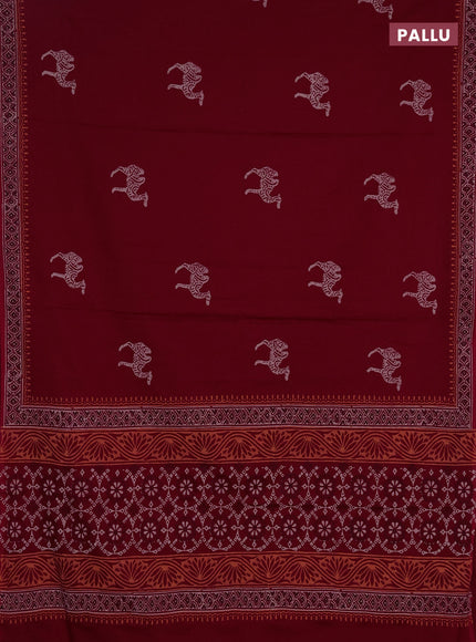 Cotton block printed saree maroon with butta prints and printed border