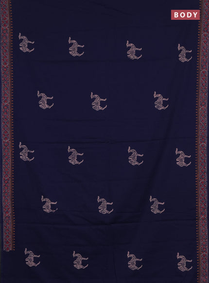 Cotton block printed saree navy blue with butta prints and printed border