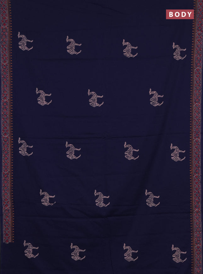 Cotton block printed saree navy blue with butta prints and printed border
