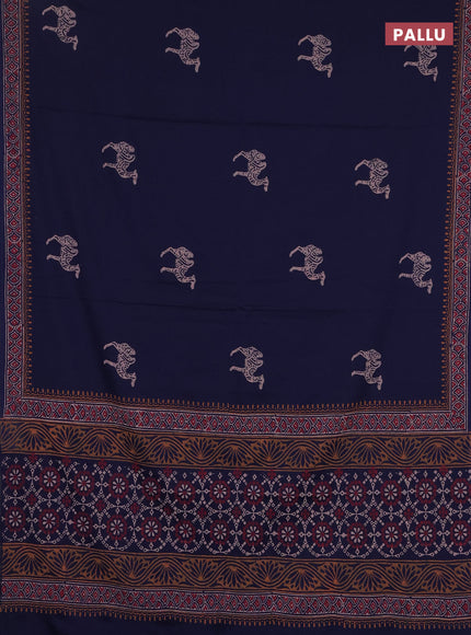 Cotton block printed saree navy blue with butta prints and printed border