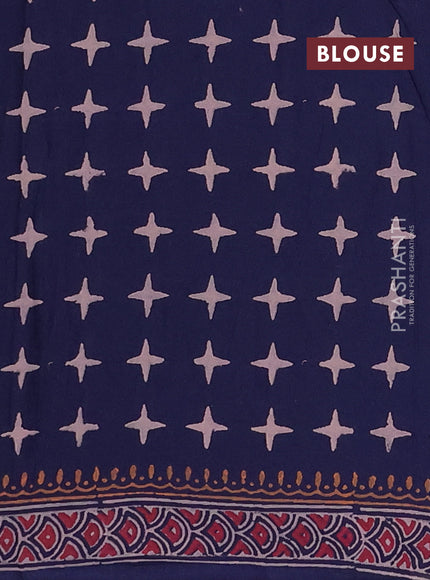 Cotton block printed saree navy blue with butta prints and printed border