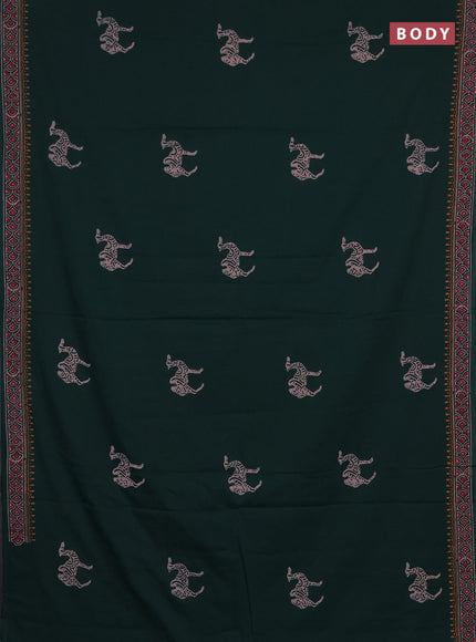 Cotton block printed saree bottle green with butta prints and printed border