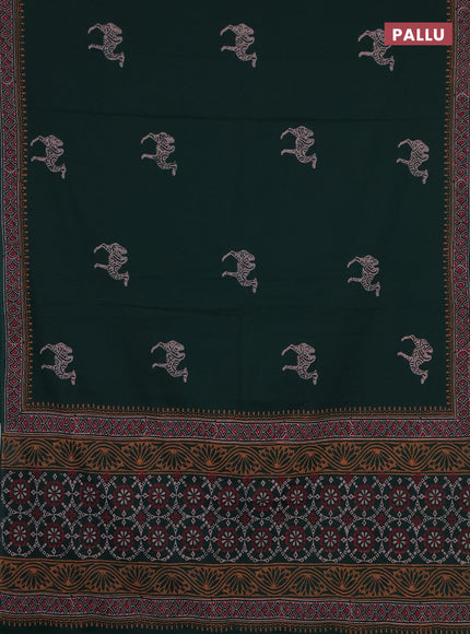 Cotton block printed saree bottle green with butta prints and printed border