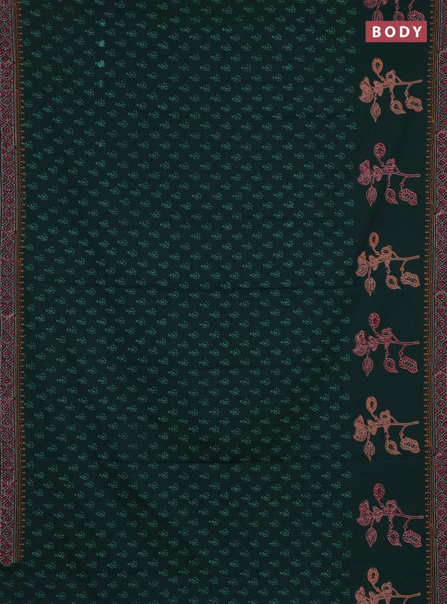 Cotton block printed saree bottle green with allover butta prints and printed border