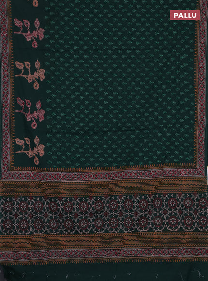 Cotton block printed saree bottle green with allover butta prints and printed border