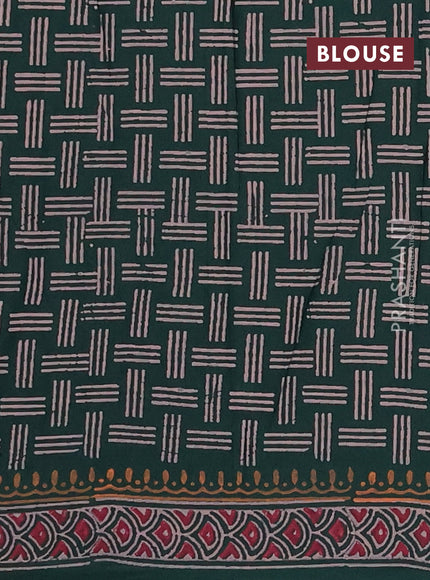 Cotton block printed saree bottle green with allover butta prints and printed border