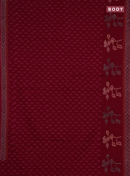 Cotton block printed saree maroon with allover butta prints and printed border