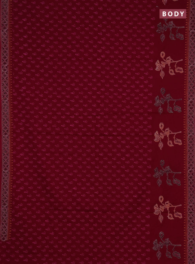 Cotton block printed saree maroon with allover butta prints and printed border