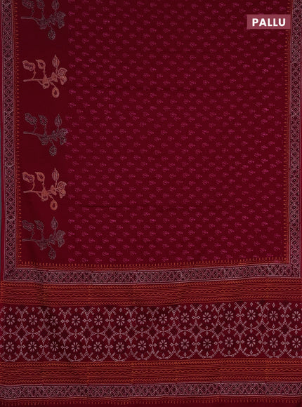 Cotton block printed saree maroon with allover butta prints and printed border