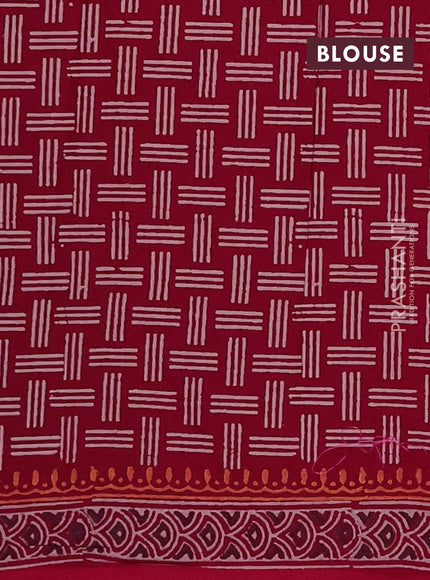 Cotton block printed saree maroon with allover butta prints and printed border