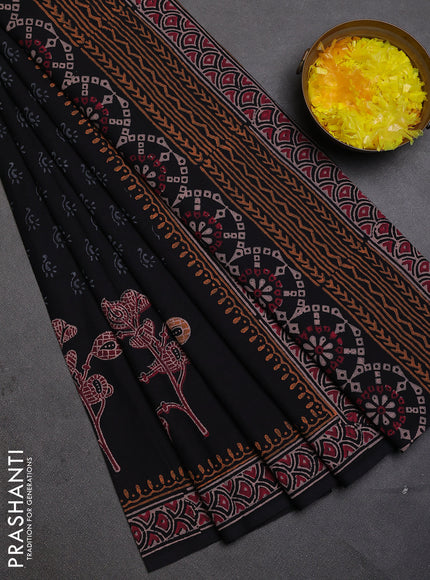 Cotton block printed saree black with allover butta prints and printed border