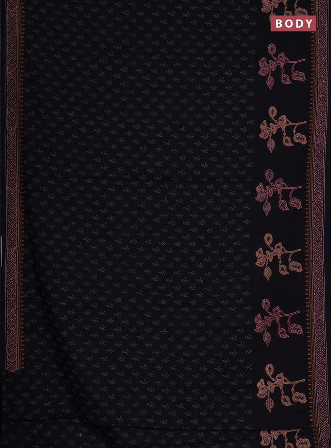 Cotton block printed saree black with allover butta prints and printed border