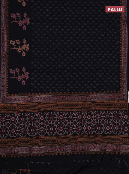 Cotton block printed saree black with allover butta prints and printed border