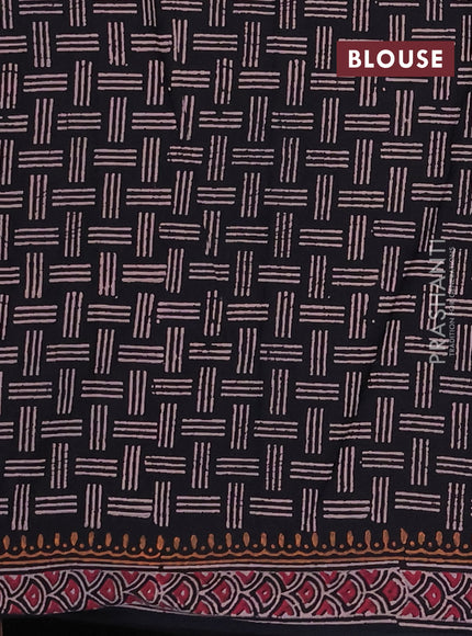 Cotton block printed saree black with allover butta prints and printed border