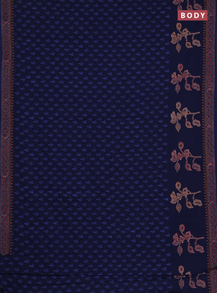 Cotton block printed saree navy blue with allover butta prints and printed border