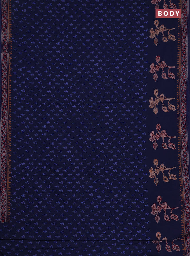 Cotton block printed saree navy blue with allover butta prints and printed border