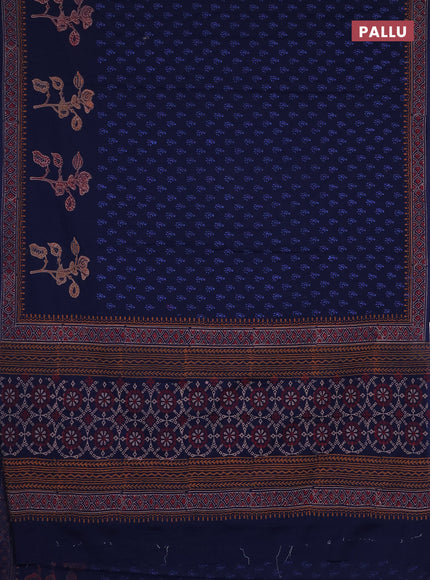 Cotton block printed saree navy blue with allover butta prints and printed border
