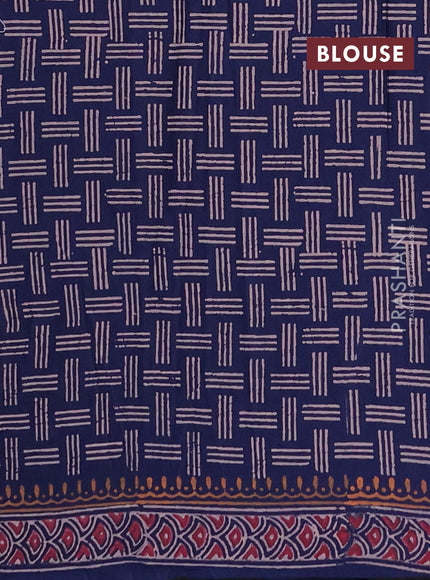 Cotton block printed saree navy blue with allover butta prints and printed border