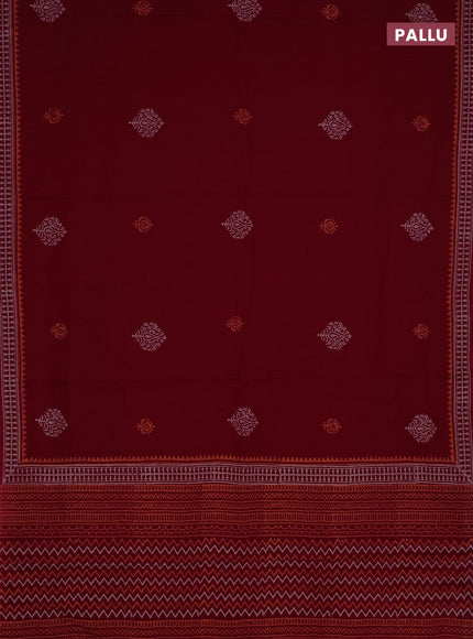 Cotton block printed saree maroon with butta prints and printed border