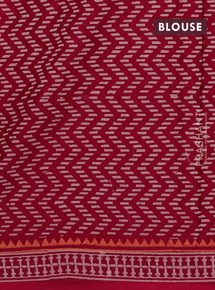 Cotton block printed saree maroon with butta prints and printed border