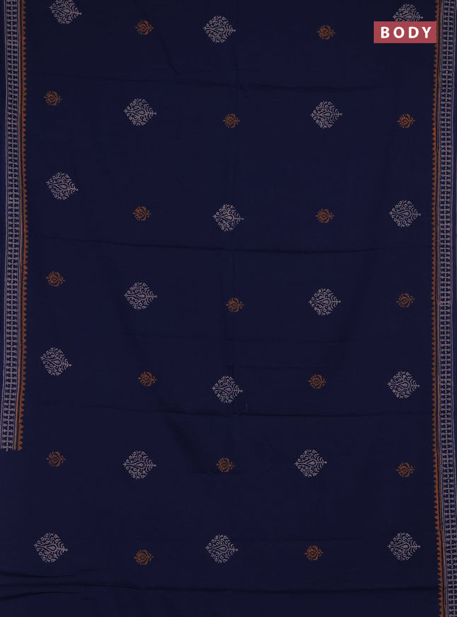 Cotton block printed saree navy blue with butta prints and printed border