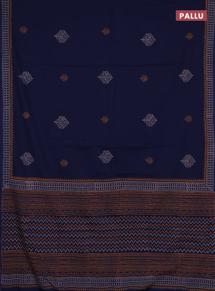 Cotton block printed saree navy blue with butta prints and printed border