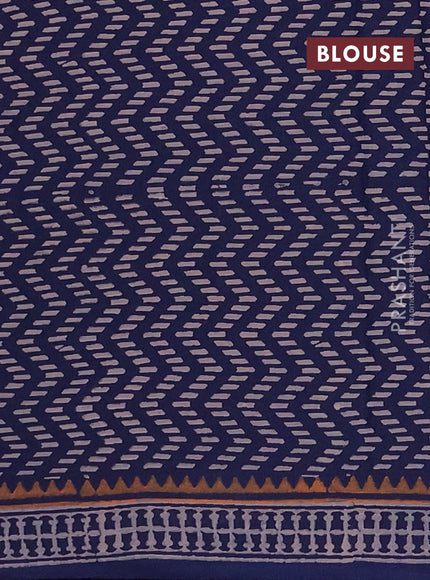 Cotton block printed saree navy blue with butta prints and printed border