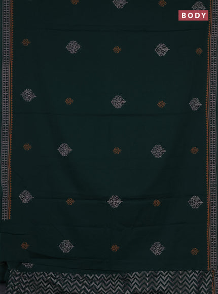 Cotton block printed saree bottle green with butta prints and printed border