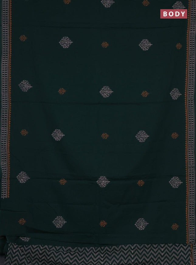 Cotton block printed saree bottle green with butta prints and printed border