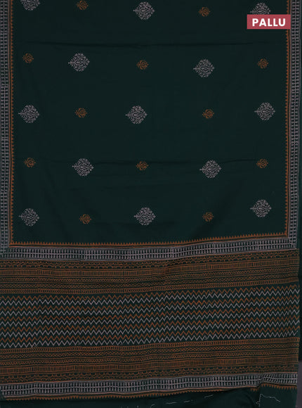 Cotton block printed saree bottle green with butta prints and printed border