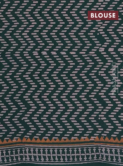 Cotton block printed saree bottle green with butta prints and printed border