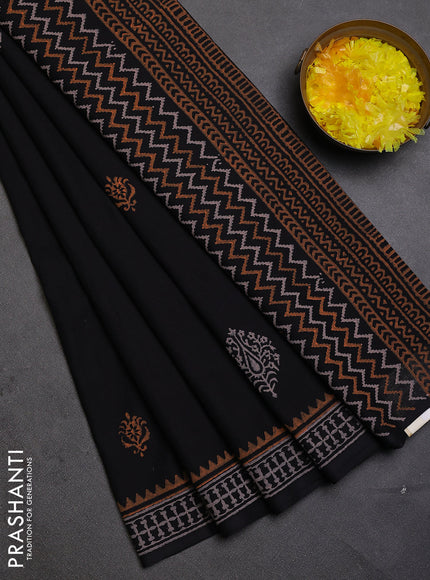 Cotton block printed saree black with butta prints and printed border