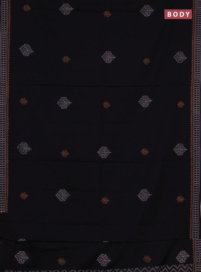 Cotton block printed saree black with butta prints and printed border