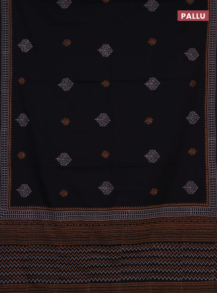Cotton block printed saree black with butta prints and printed border