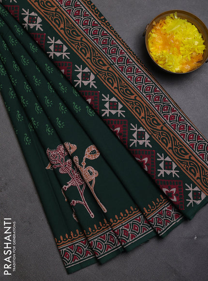 Cotton block printed saree bottle green with allover butta prints and printed border