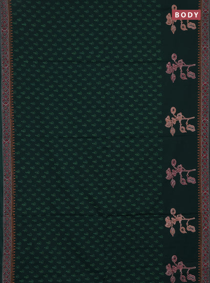 Cotton block printed saree bottle green with allover butta prints and printed border