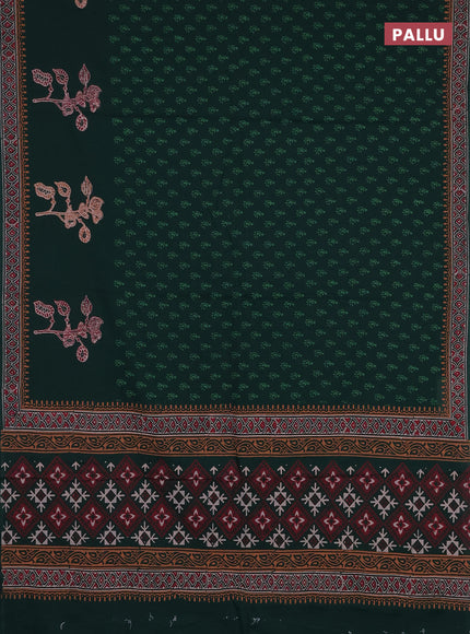 Cotton block printed saree bottle green with allover butta prints and printed border