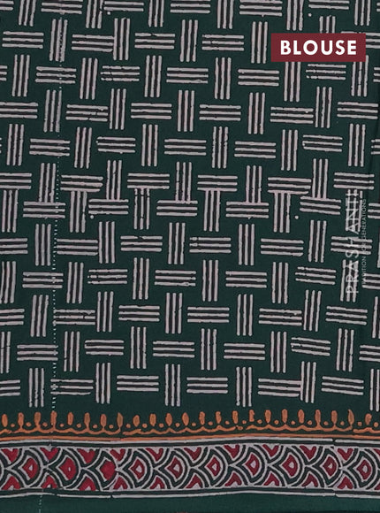 Cotton block printed saree bottle green with allover butta prints and printed border