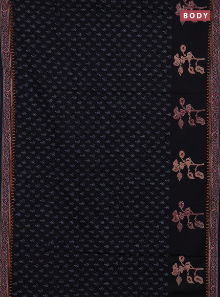 Cotton block printed saree black with allover butta prints and printed border