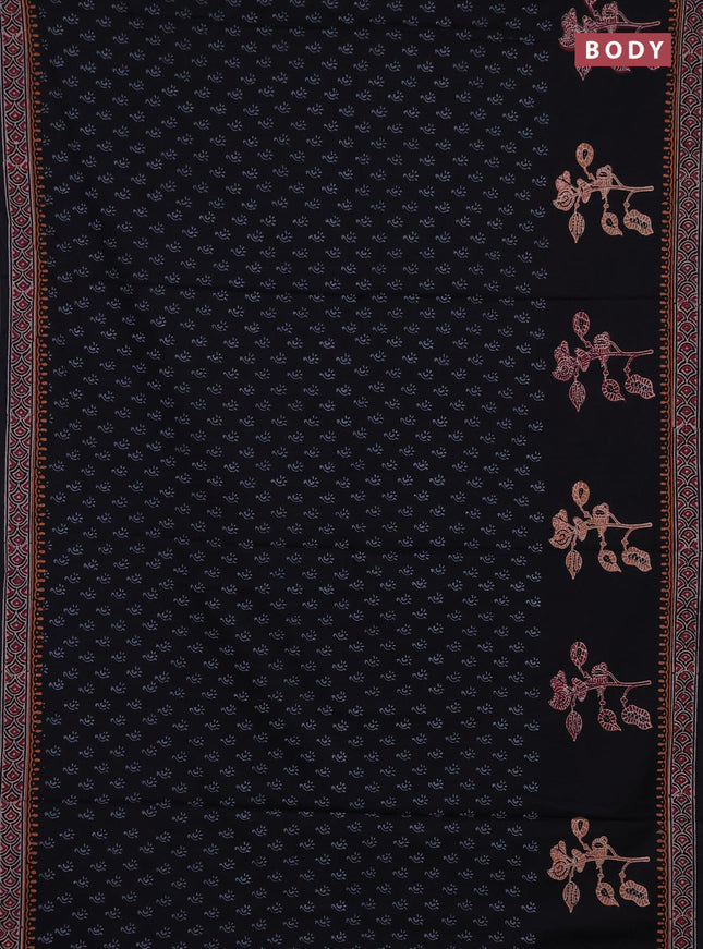 Cotton block printed saree black with allover butta prints and printed border