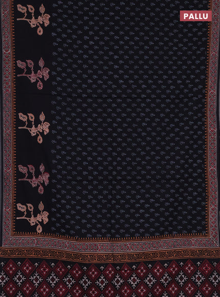 Cotton block printed saree black with allover butta prints and printed border