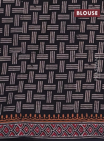 Cotton block printed saree black with allover butta prints and printed border