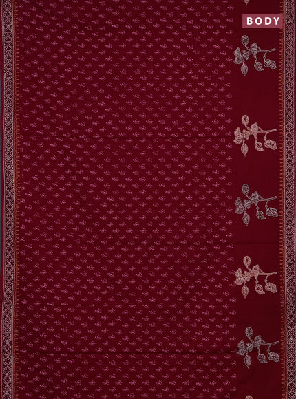 Cotton block printed saree maroon with allover butta prints and printed border
