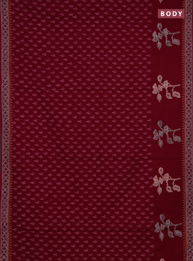 Cotton block printed saree maroon with allover butta prints and printed border
