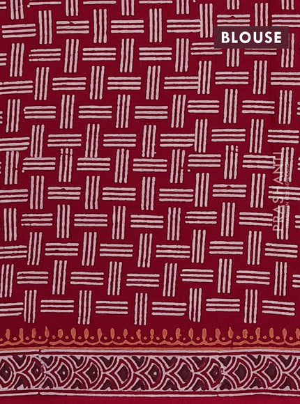 Cotton block printed saree maroon with allover butta prints and printed border