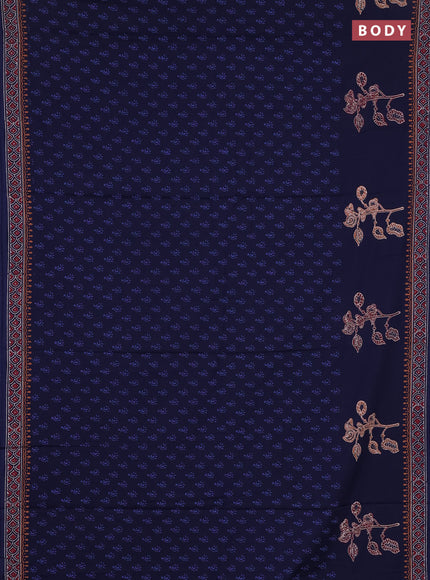 Cotton block printed saree navy blue with allover butta prints and printed border
