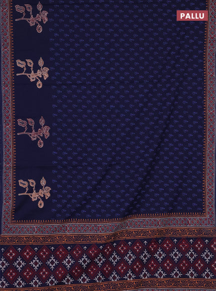 Cotton block printed saree navy blue with allover butta prints and printed border