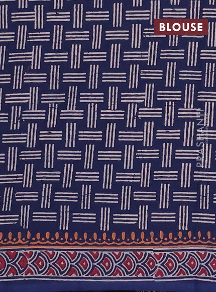 Cotton block printed saree navy blue with allover butta prints and printed border