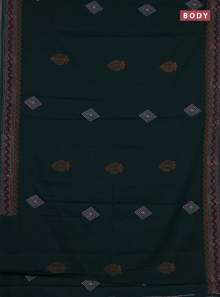Cotton block printed saree bottle green with butta prints and printed border