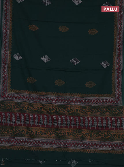 Cotton block printed saree bottle green with butta prints and printed border
